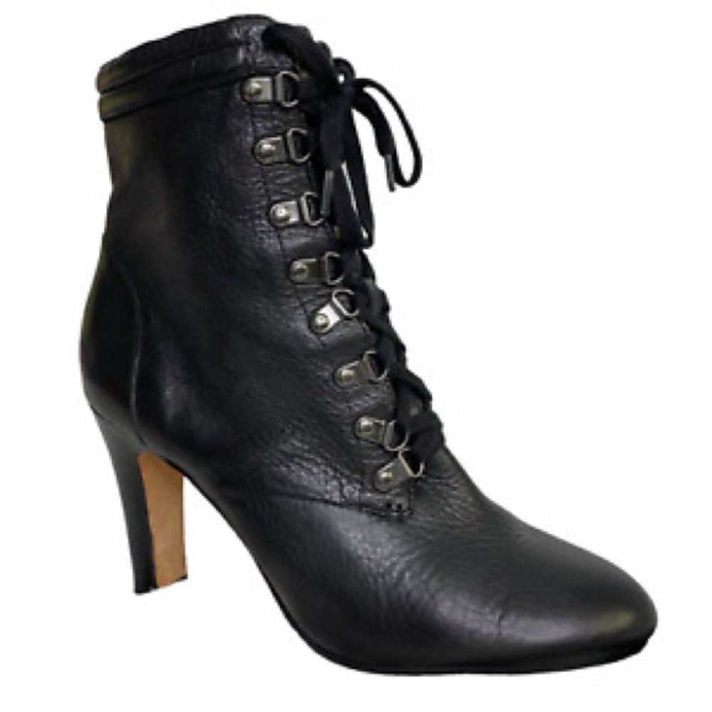 Halogen Black Leather Laced Heeled Boots